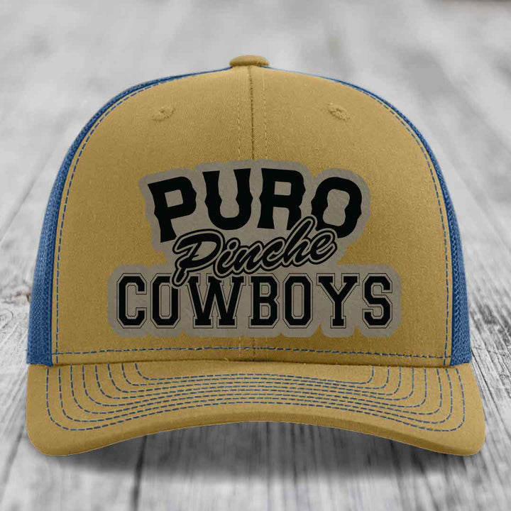 Puro Pinche Cowboys - Leather Patch Hat - Light Brown to Black Patch - Richardson 112 Snapback Trucker Hat