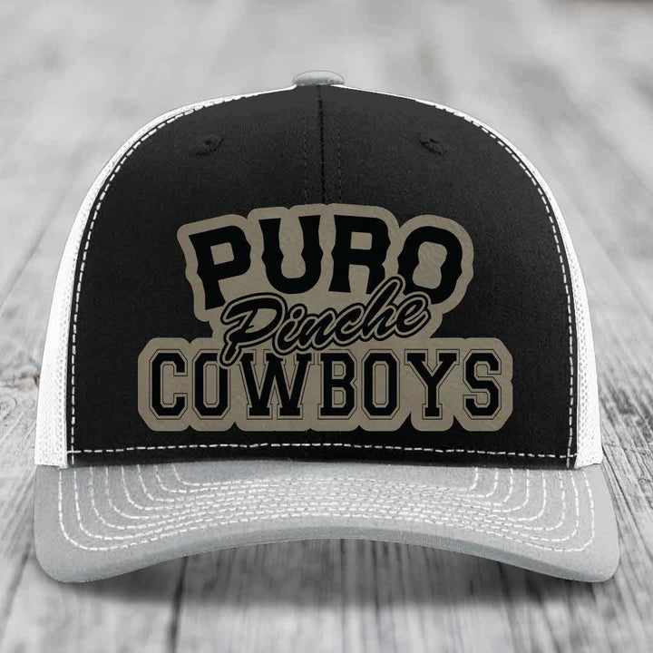 Puro Pinche Cowboys - Leather Patch Hat - Light Brown to Black Patch - Richardson 112 Snapback Trucker Hat