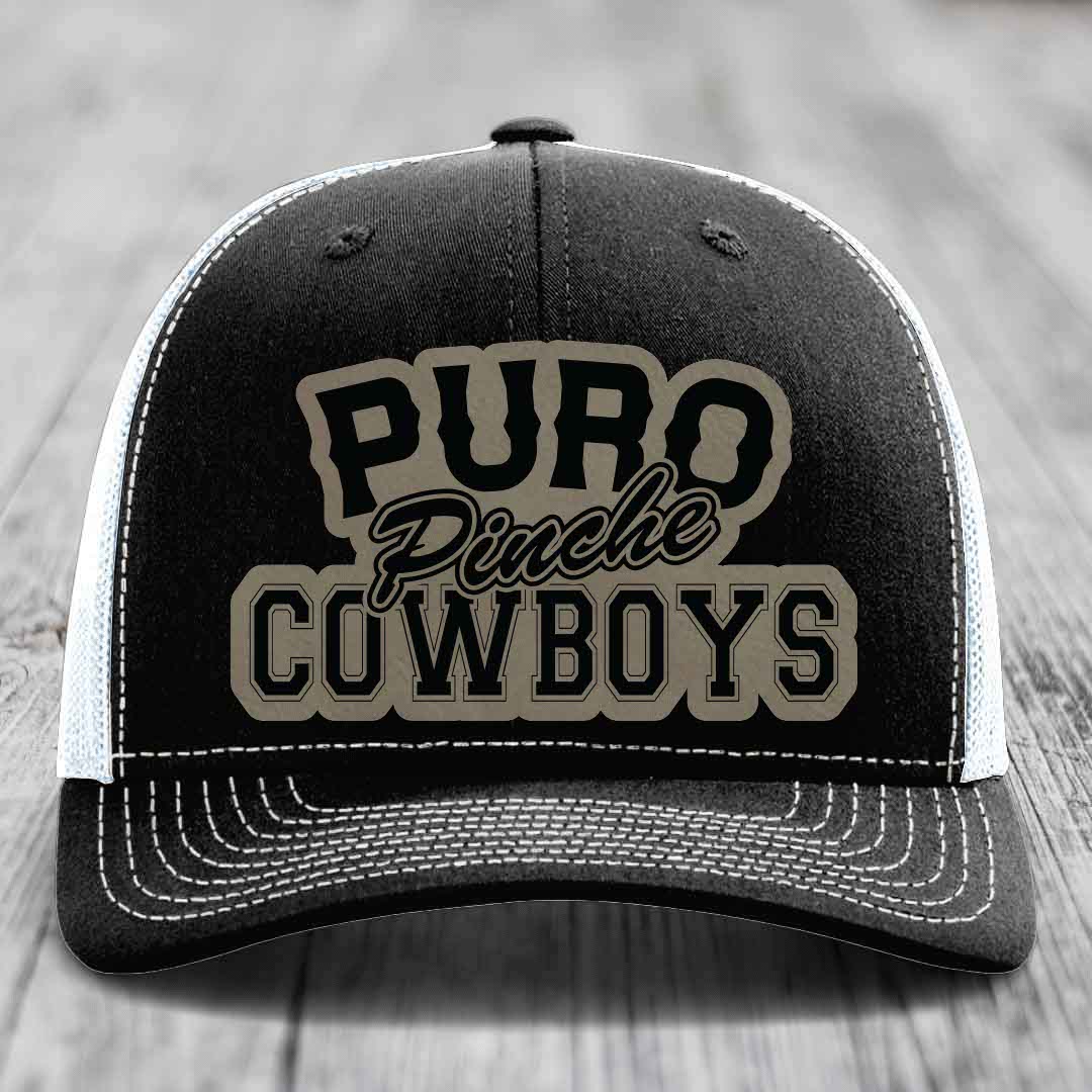 Puro Pinche Cowboys - Leather Patch Hat - Light Brown to Black Patch - Richardson 112 Snapback Trucker Hat