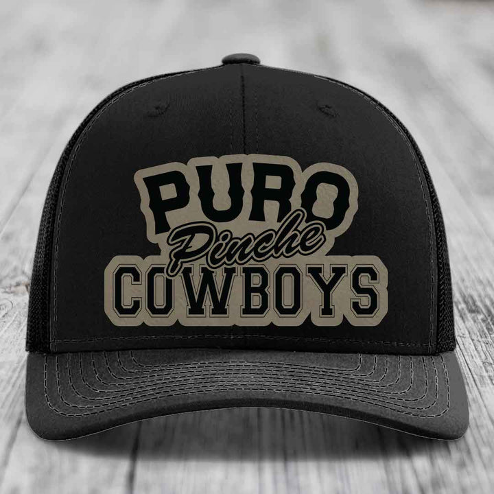 Puro Pinche Cowboys - Leather Patch Hat - Light Brown to Black Patch - Richardson 112 Snapback Trucker Hat