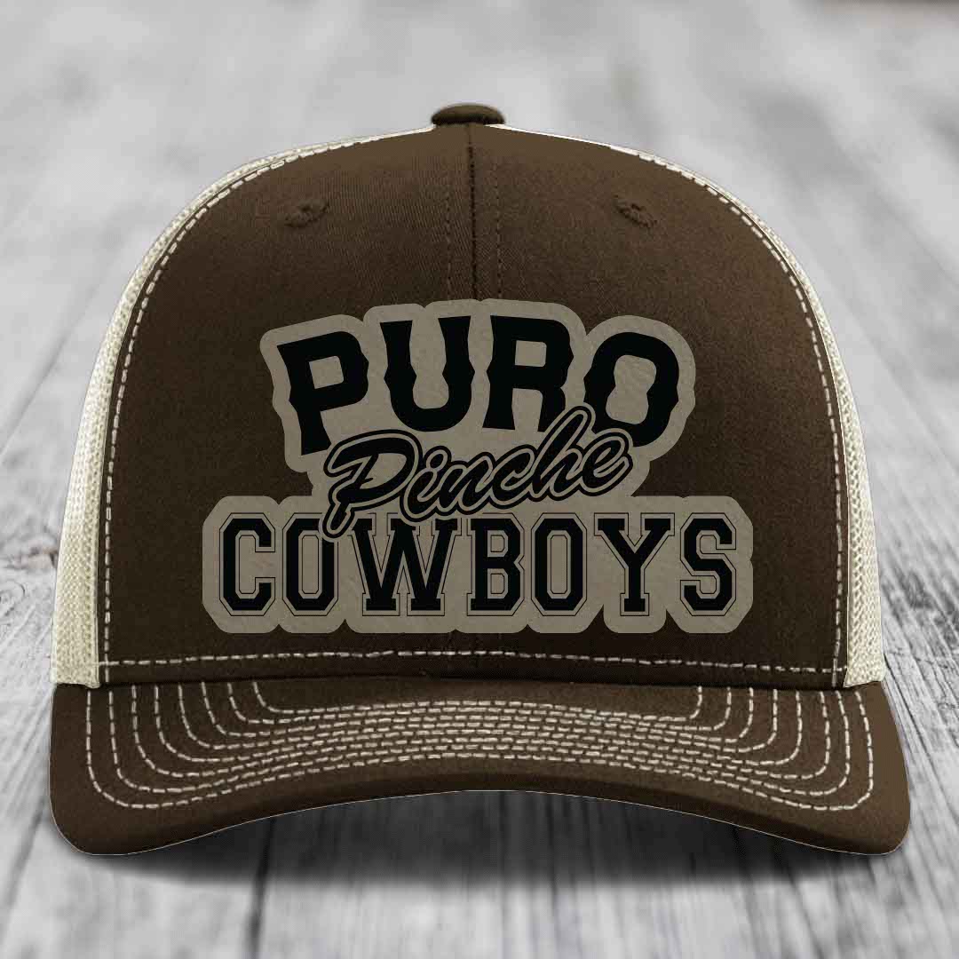 Puro Pinche Cowboys - Leather Patch Hat - Light Brown to Black Patch - Richardson 112 Snapback Trucker Hat
