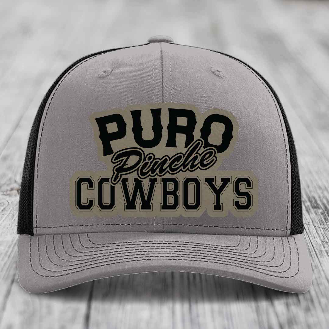 Puro Pinche Cowboys - Leather Patch Hat - Light Brown to Black Patch - Richardson 112 Snapback Trucker Hat