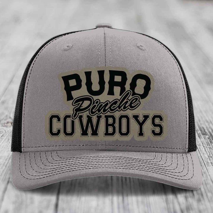Puro Pinche Cowboys - Leather Patch Hat - Light Brown to Black Patch - Richardson 112 Snapback Trucker Hat