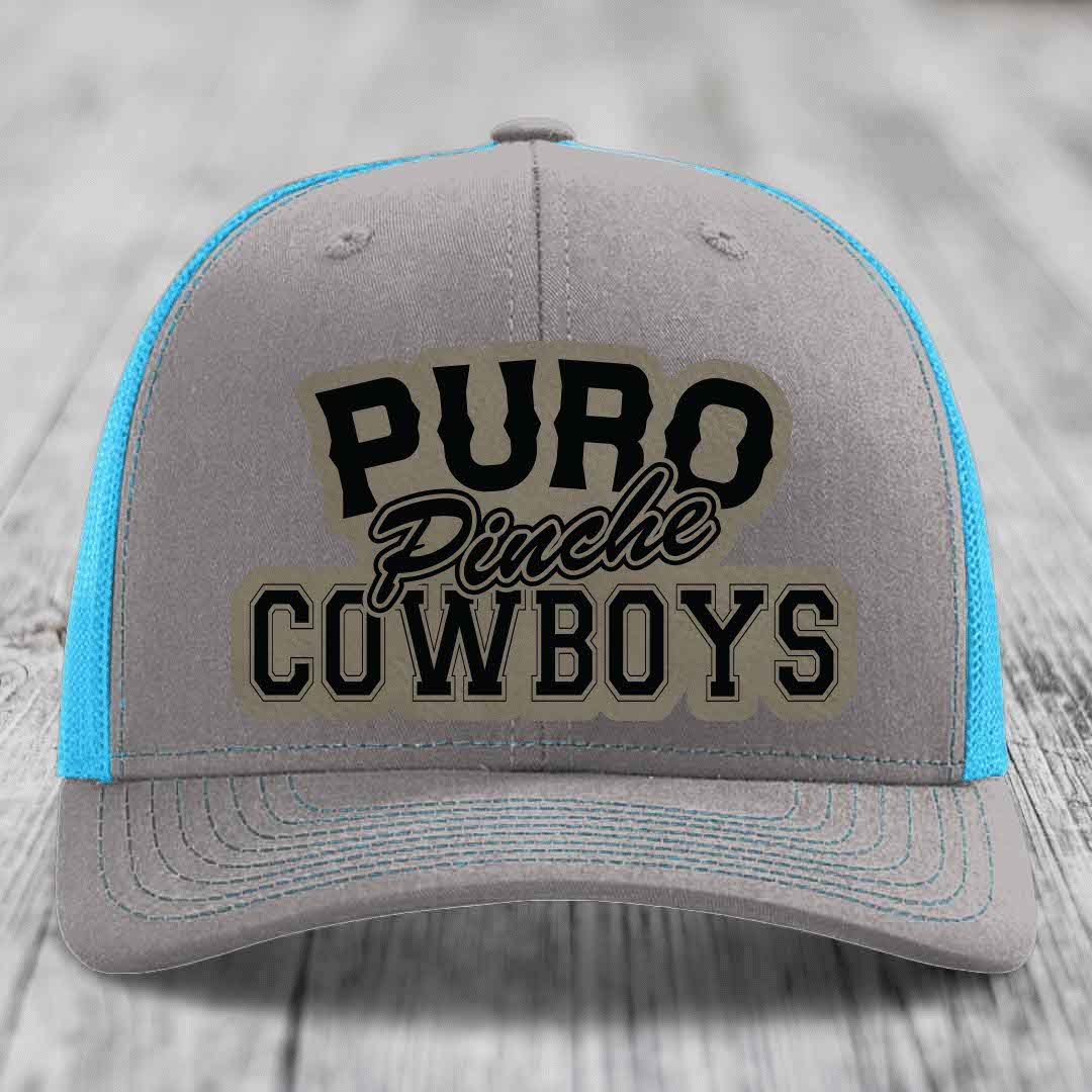 Puro Pinche Cowboys - Leather Patch Hat - Light Brown to Black Patch - Richardson 112 Snapback Trucker Hat