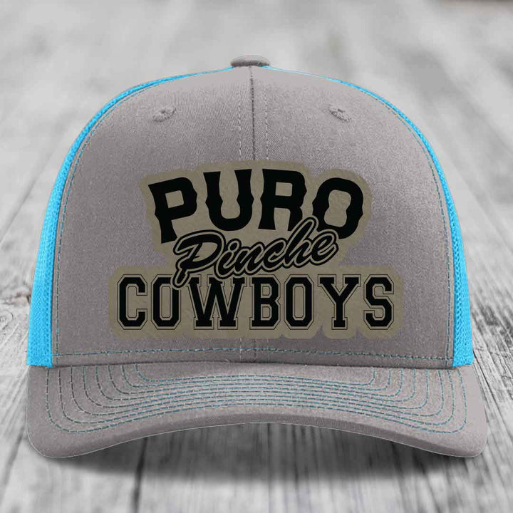 Puro Pinche Cowboys - Leather Patch Hat - Light Brown to Black Patch - Richardson 112 Snapback Trucker Hat