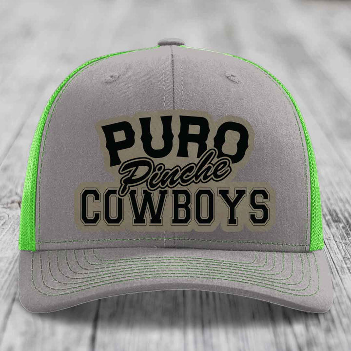 Puro Pinche Cowboys - Leather Patch Hat - Light Brown to Black Patch - Richardson 112 Snapback Trucker Hat