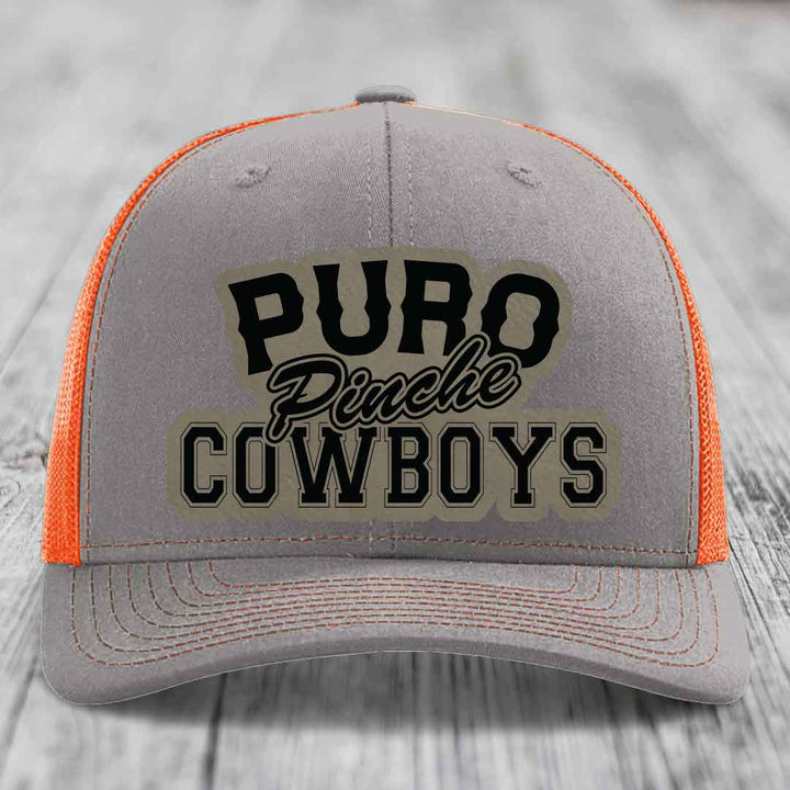 Puro Pinche Cowboys - Leather Patch Hat - Light Brown to Black Patch - Richardson 112 Snapback Trucker Hat