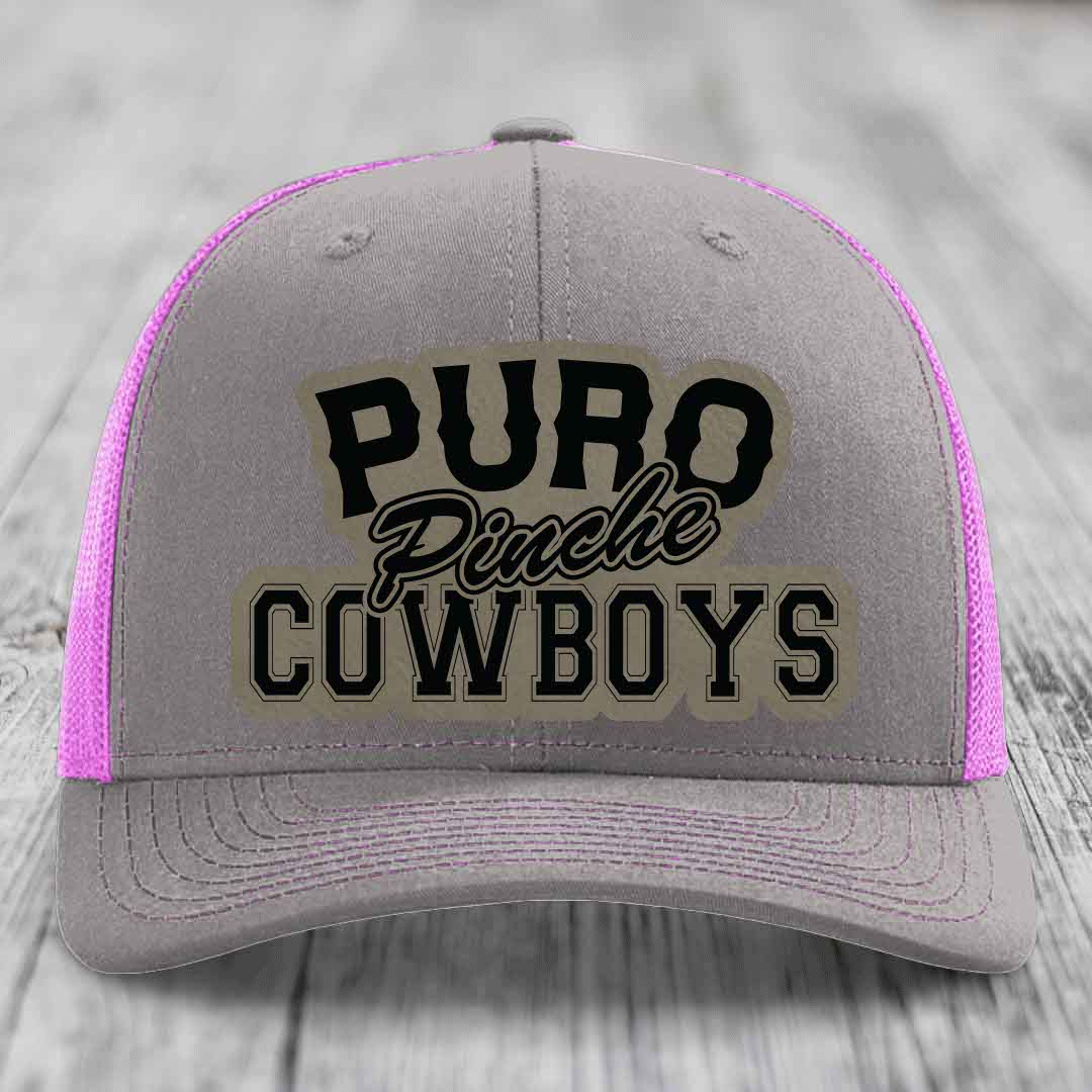 Puro Pinche Cowboys - Leather Patch Hat - Light Brown to Black Patch - Richardson 112 Snapback Trucker Hat