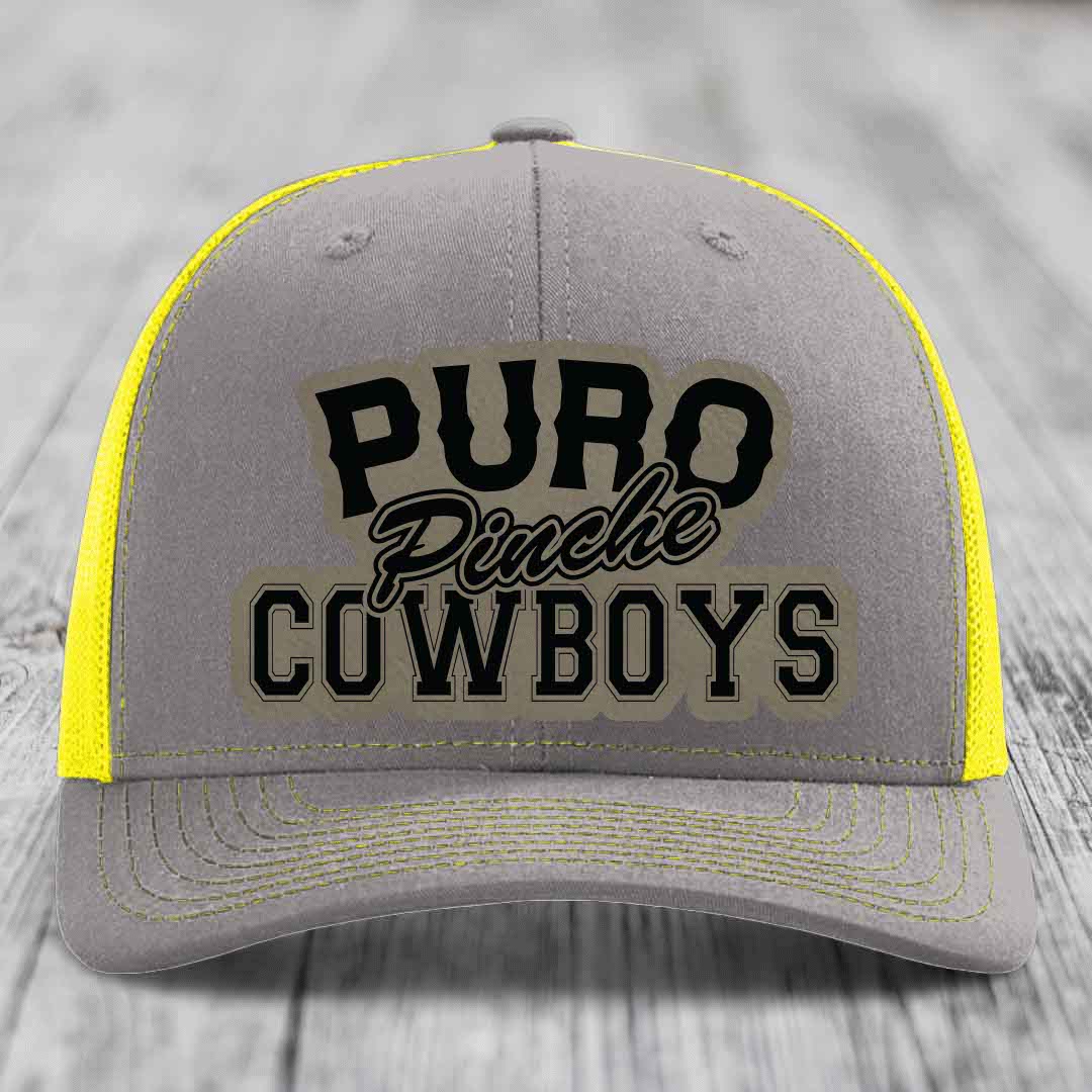 Puro Pinche Cowboys - Leather Patch Hat - Light Brown to Black Patch - Richardson 112 Snapback Trucker Hat