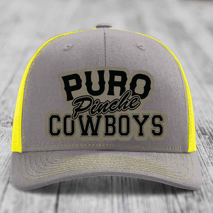 Puro Pinche Cowboys - Leather Patch Hat - Light Brown to Black Patch - Richardson 112 Snapback Trucker Hat