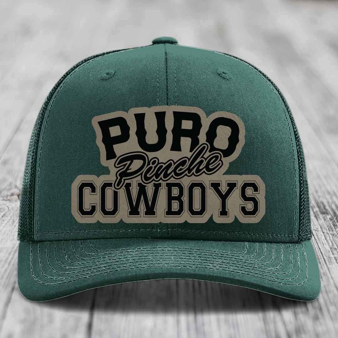 Puro Pinche Cowboys - Leather Patch Hat - Light Brown to Black Patch - Richardson 112 Snapback Trucker Hat