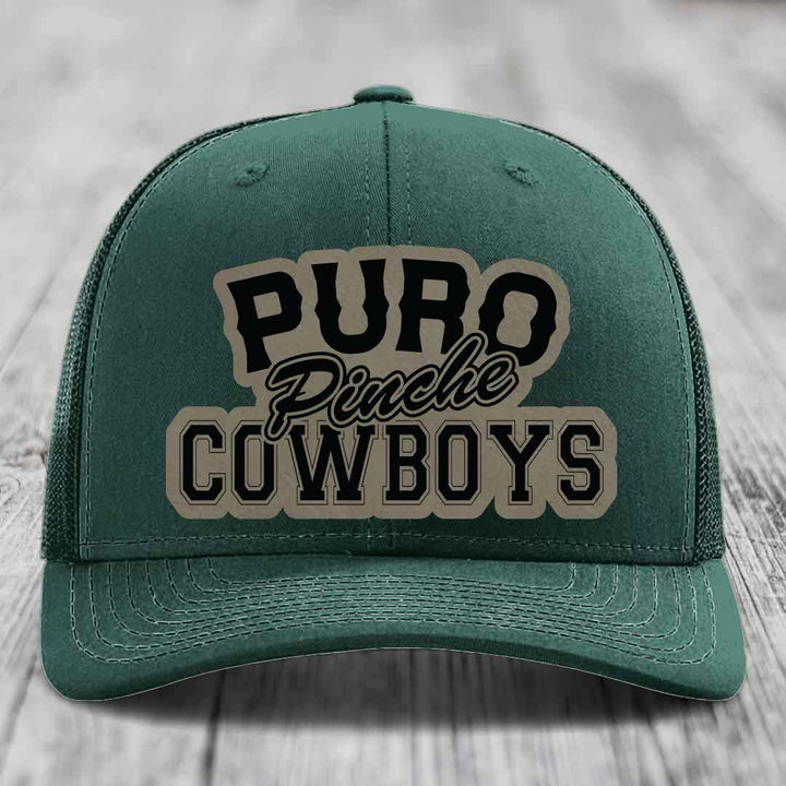 Puro Pinche Cowboys - Leather Patch Hat - Light Brown to Black Patch - Richardson 112 Snapback Trucker Hat