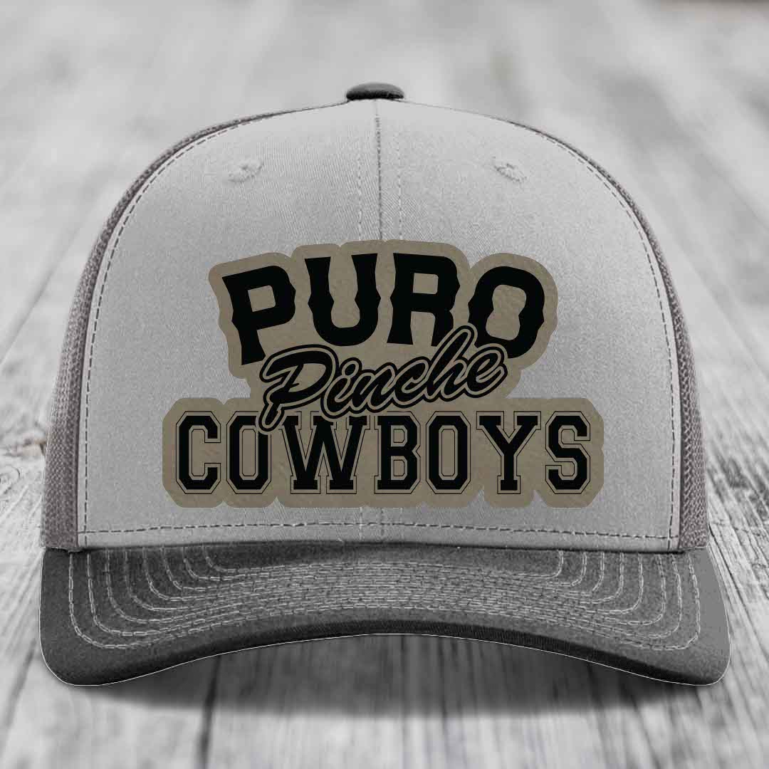 Puro Pinche Cowboys - Leather Patch Hat - Light Brown to Black Patch - Richardson 112 Snapback Trucker Hat