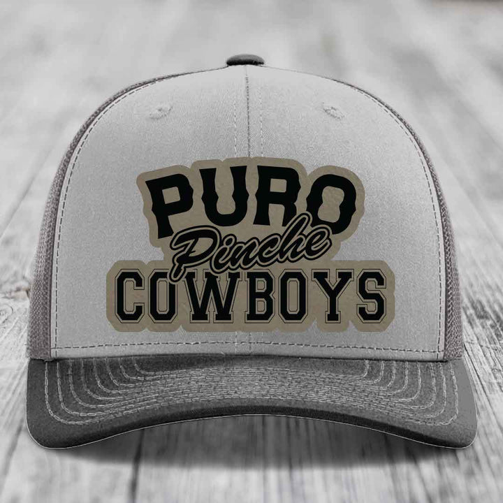 Puro Pinche Cowboys - Leather Patch Hat - Light Brown to Black Patch - Richardson 112 Snapback Trucker Hat