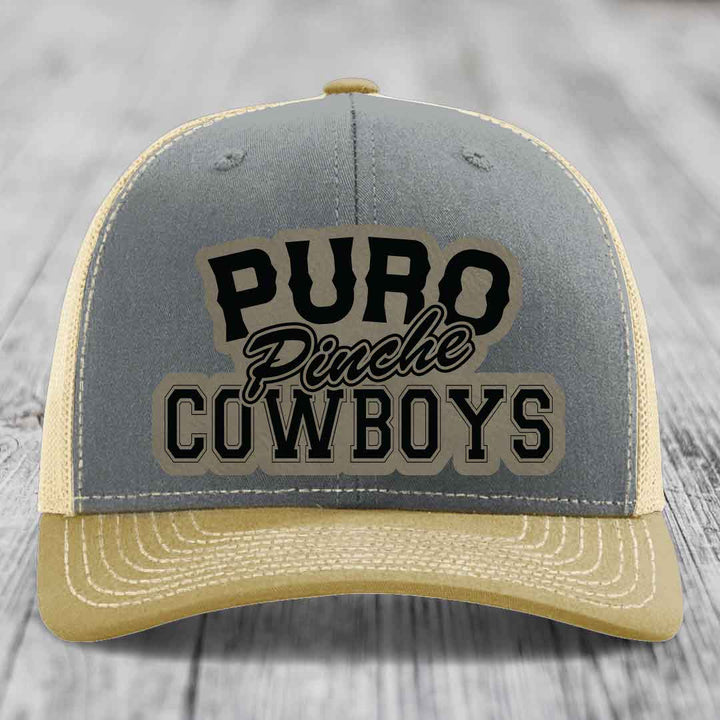 Puro Pinche Cowboys - Leather Patch Hat - Light Brown to Black Patch - Richardson 112 Snapback Trucker Hat