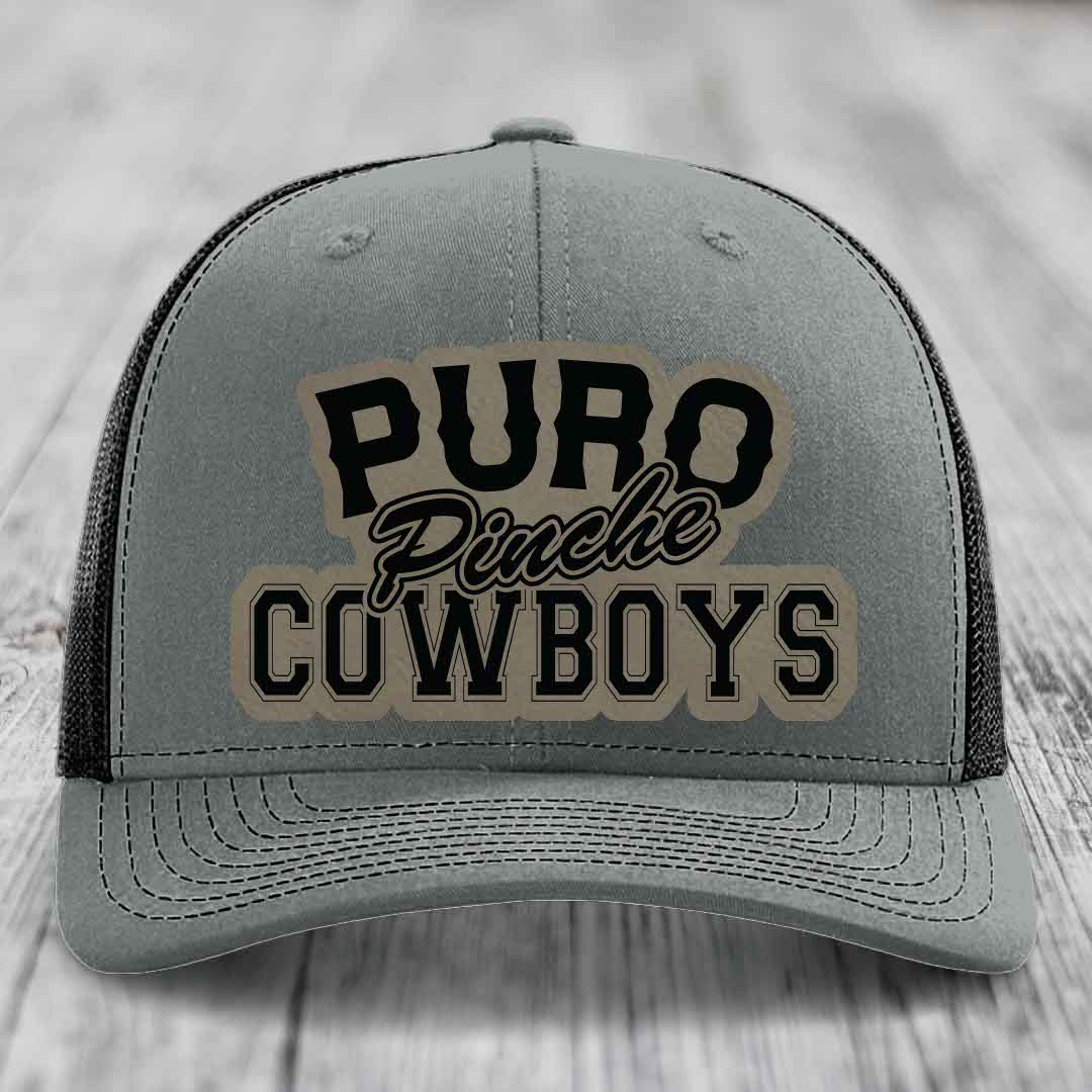 Puro Pinche Cowboys - Leather Patch Hat - Light Brown to Black Patch - Richardson 112 Snapback Trucker Hat