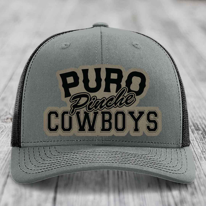 Puro Pinche Cowboys - Leather Patch Hat - Light Brown to Black Patch - Richardson 112 Snapback Trucker Hat