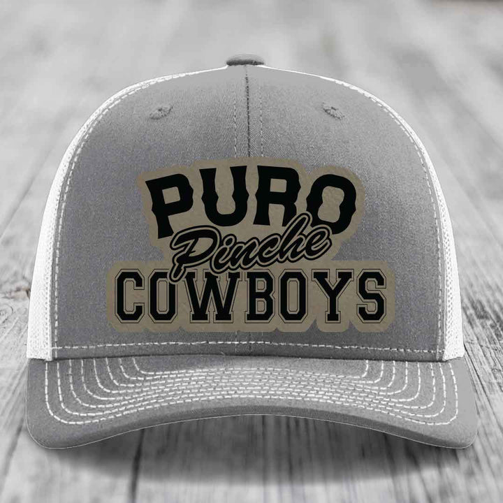 Puro Pinche Cowboys - Leather Patch Hat - Light Brown to Black Patch - Richardson 112 Snapback Trucker Hat