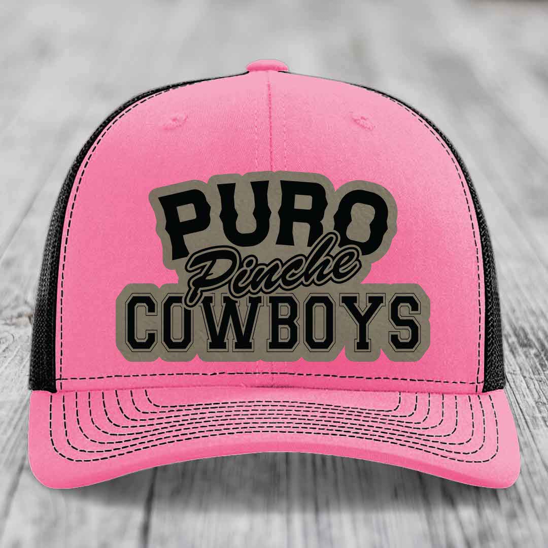 Puro Pinche Cowboys - Leather Patch Hat - Light Brown to Black Patch - Richardson 112 Snapback Trucker Hat
