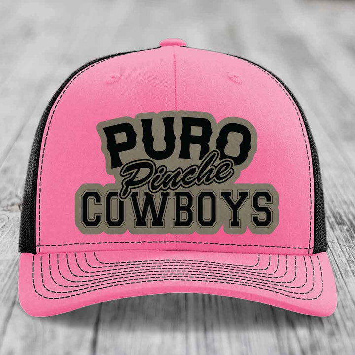 Puro Pinche Cowboys - Leather Patch Hat - Light Brown to Black Patch - Richardson 112 Snapback Trucker Hat
