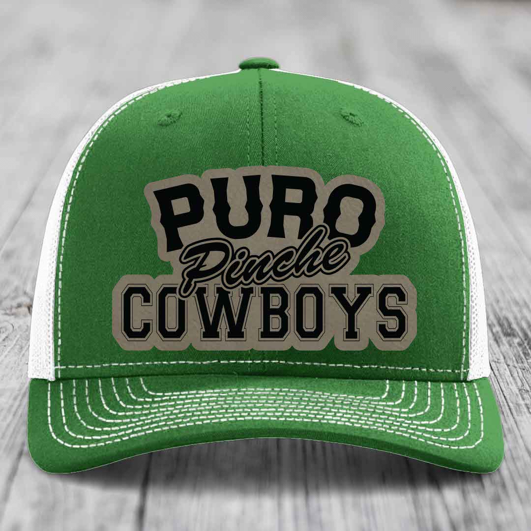 Puro Pinche Cowboys - Leather Patch Hat - Light Brown to Black Patch - Richardson 112 Snapback Trucker Hat
