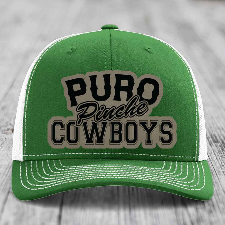 Puro Pinche Cowboys - Leather Patch Hat - Light Brown to Black Patch - Richardson 112 Snapback Trucker Hat