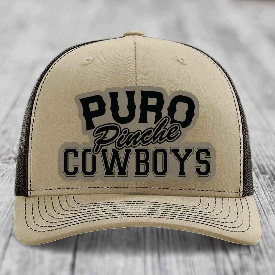 Puro Pinche Cowboys - Leather Patch Hat - Light Brown to Black Patch - Richardson 112 Snapback Trucker Hat