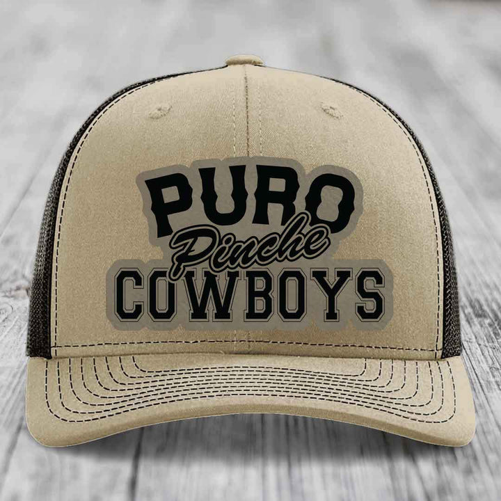 Puro Pinche Cowboys - Leather Patch Hat - Light Brown to Black Patch - Richardson 112 Snapback Trucker Hat