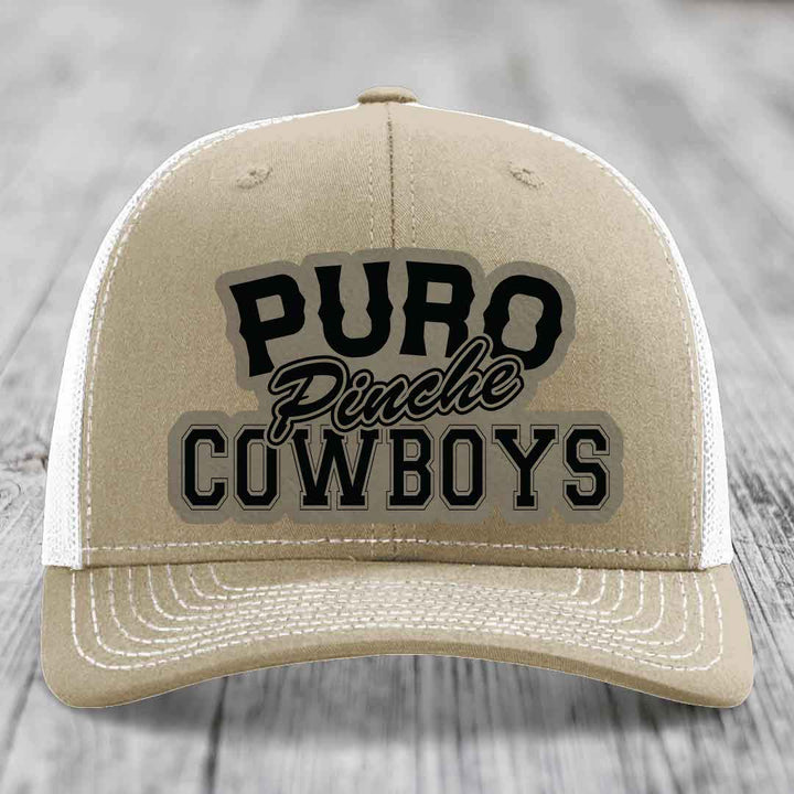 Puro Pinche Cowboys - Leather Patch Hat - Light Brown to Black Patch - Richardson 112 Snapback Trucker Hat