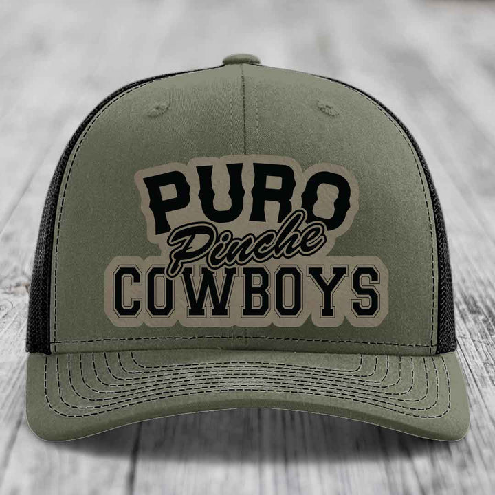 Puro Pinche Cowboys - Leather Patch Hat - Light Brown to Black Patch - Richardson 112 Snapback Trucker Hat