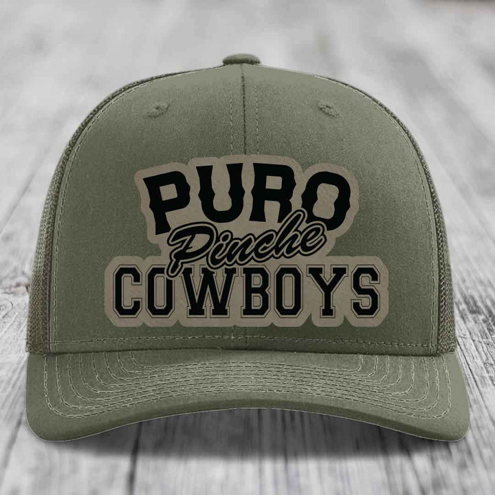 Puro Pinche Cowboys - Leather Patch Hat - Light Brown to Black Patch - Richardson 112 Snapback Trucker Hat