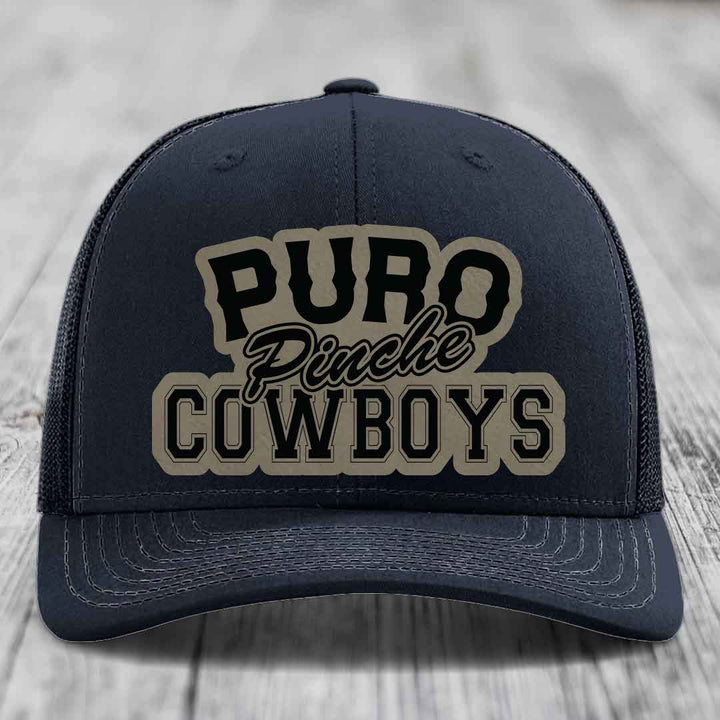 Puro Pinche Cowboys - Leather Patch Hat - Light Brown to Black Patch - Richardson 112 Snapback Trucker Hat