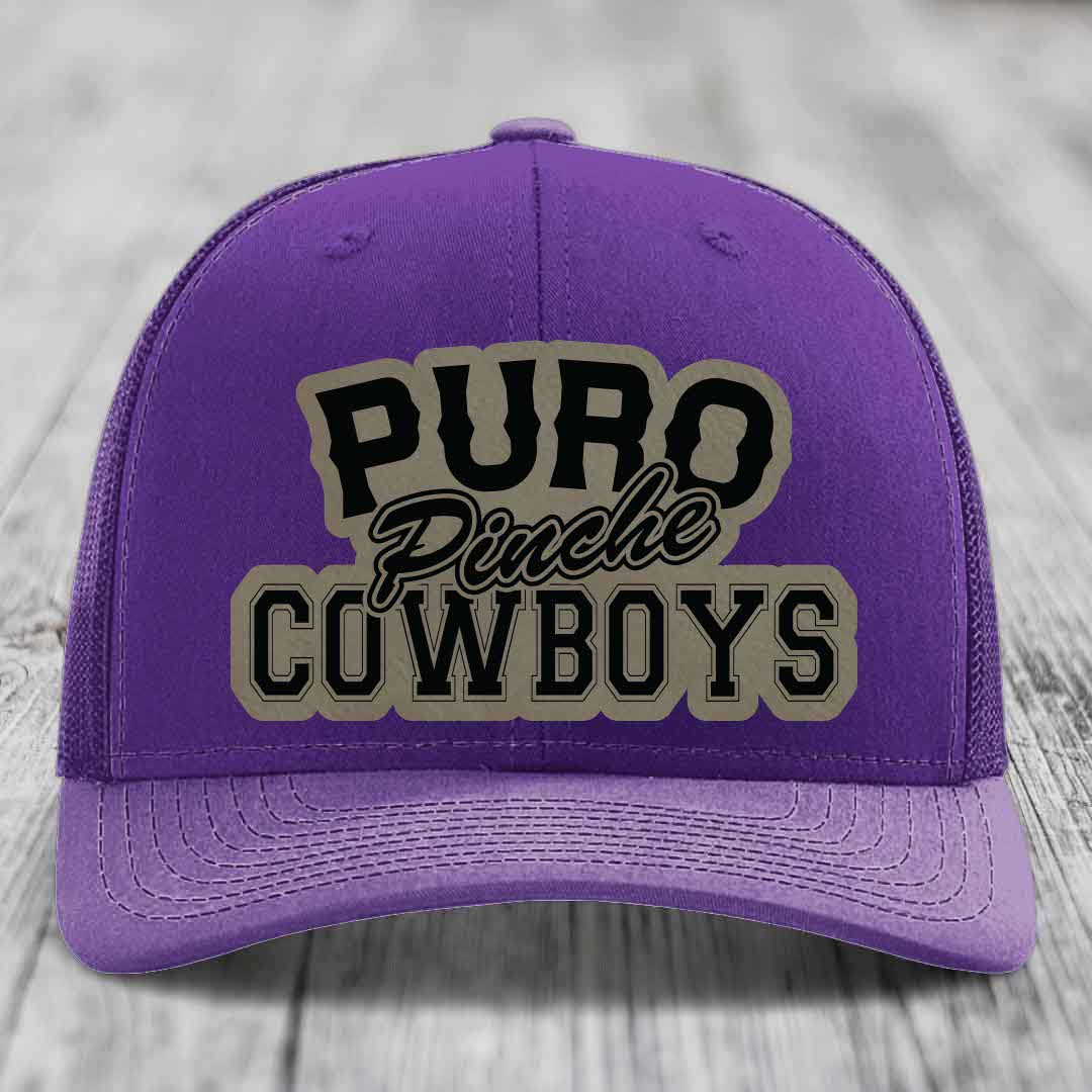Puro Pinche Cowboys - Leather Patch Hat - Light Brown to Black Patch - Richardson 112 Snapback Trucker Hat
