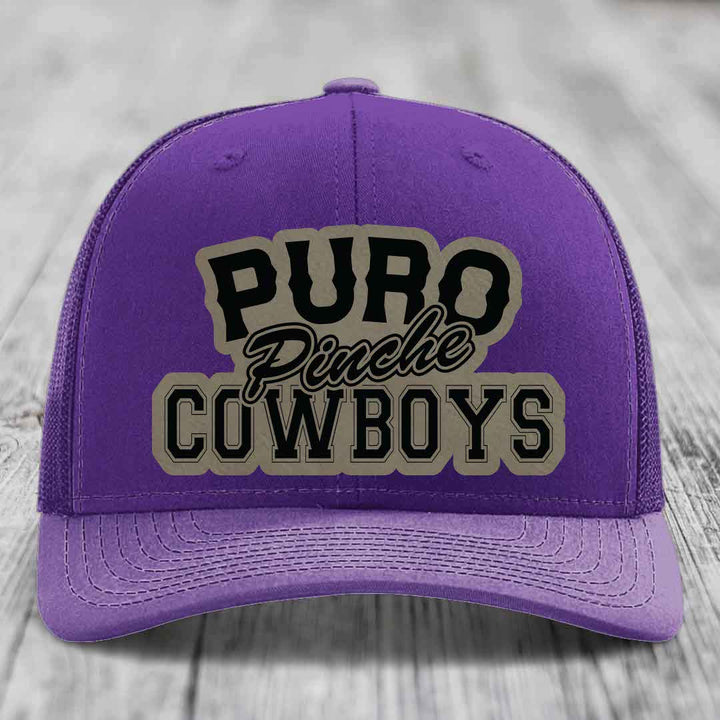 Puro Pinche Cowboys - Leather Patch Hat - Light Brown to Black Patch - Richardson 112 Snapback Trucker Hat