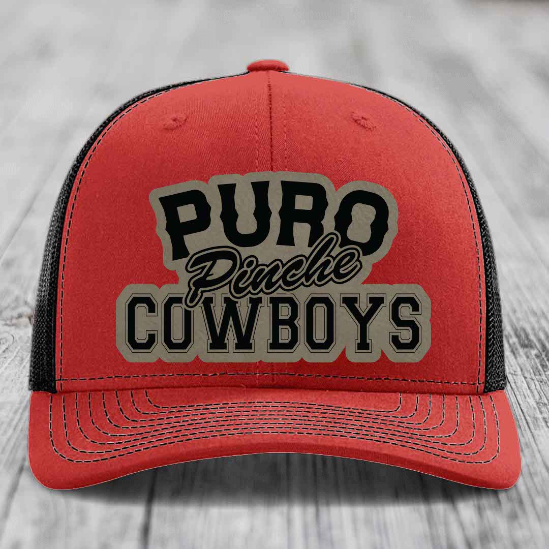 Puro Pinche Cowboys - Leather Patch Hat - Light Brown to Black Patch - Richardson 112 Snapback Trucker Hat