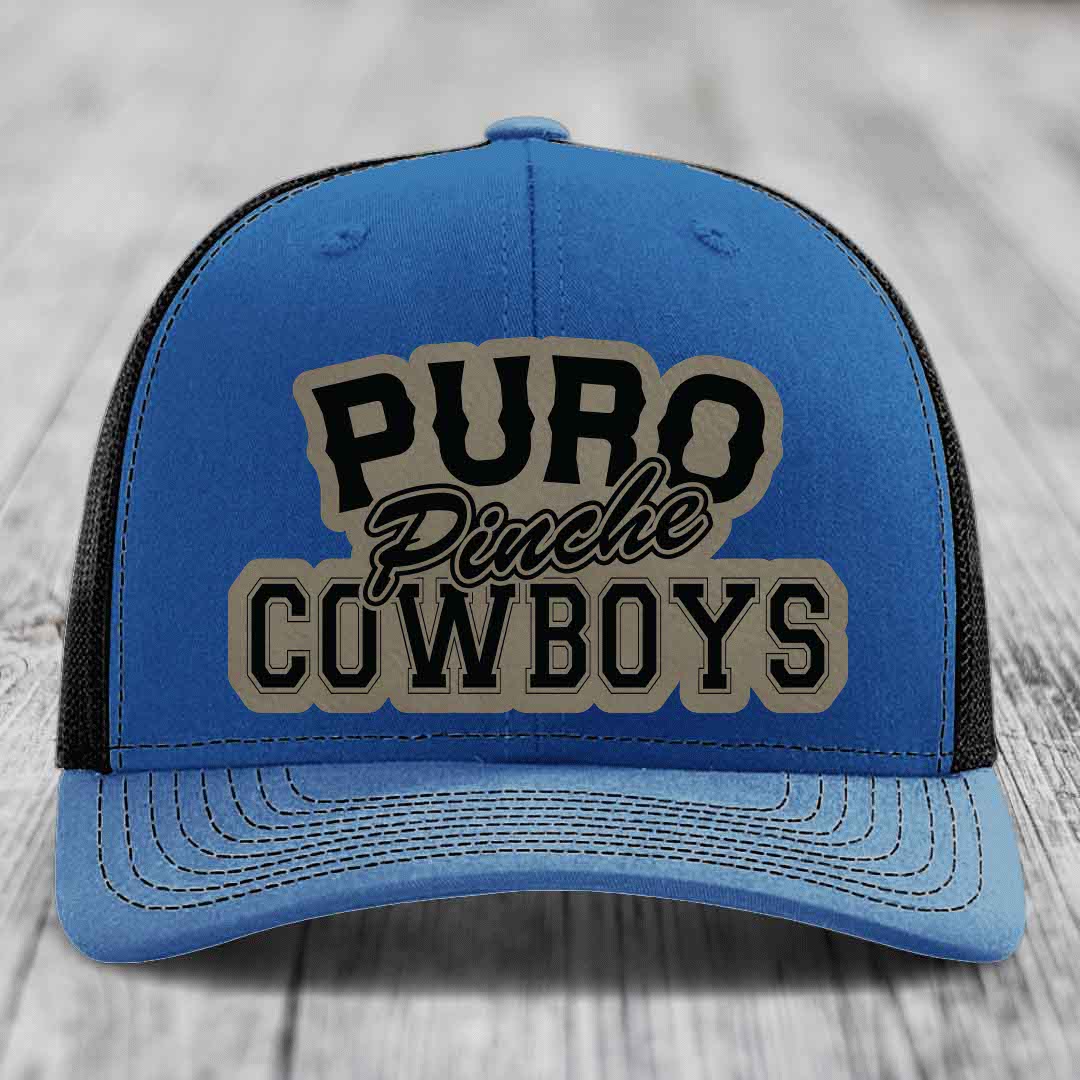 Puro Pinche Cowboys - Leather Patch Hat - Light Brown to Black Patch - Richardson 112 Snapback Trucker Hat