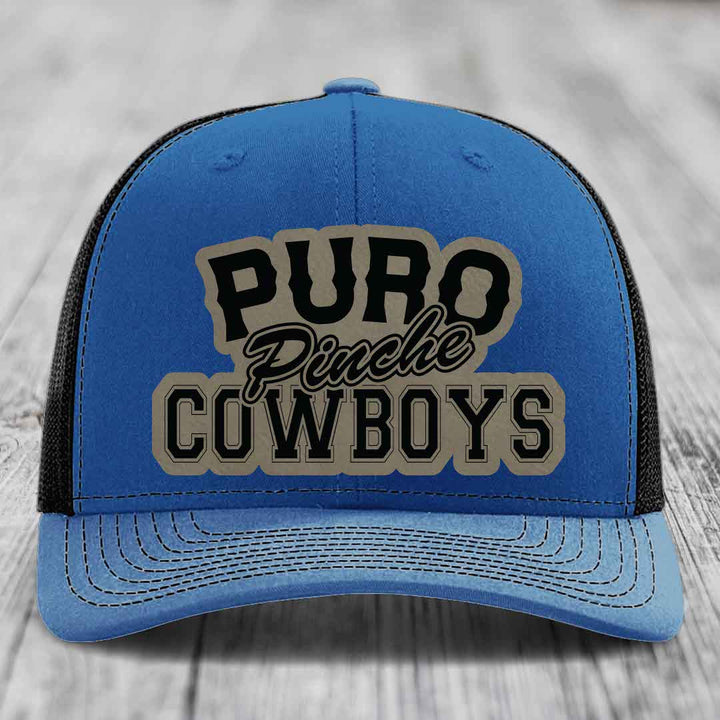 Puro Pinche Cowboys - Leather Patch Hat - Light Brown to Black Patch - Richardson 112 Snapback Trucker Hat
