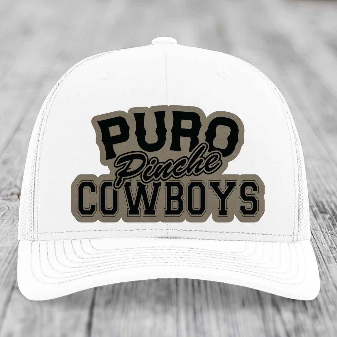 Puro Pinche Cowboys - Leather Patch Hat - Light Brown to Black Patch - Richardson 112 Snapback Trucker Hat