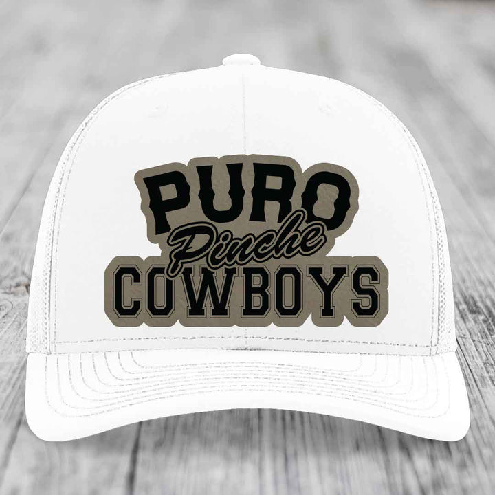 Puro Pinche Cowboys - Leather Patch Hat - Light Brown to Black Patch - Richardson 112 Snapback Trucker Hat