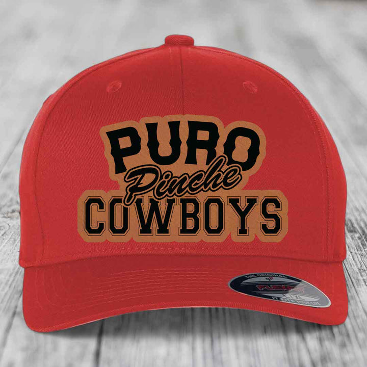 Puro Pinche Cowboys - Leather Patch Hat - Rawhide to Black Patch - Flexfit 6277 Fitted Hat