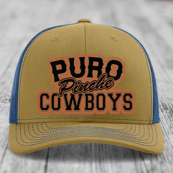Puro Pinche Cowboys - Leather Patch Hat - Rawhide to Black Patch - Richardson 112 Snapback Trucker Hat