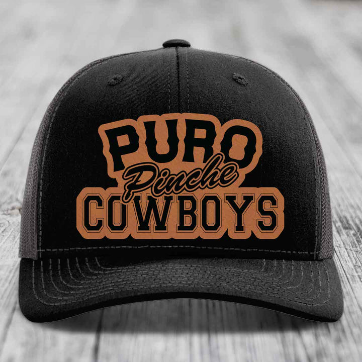 Puro Pinche Cowboys - Leather Patch Hat - Rawhide to Black Patch - Richardson 112 Snapback Trucker Hat