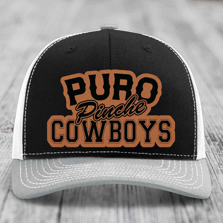 Puro Pinche Cowboys - Leather Patch Hat - Rawhide to Black Patch - Richardson 112 Snapback Trucker Hat