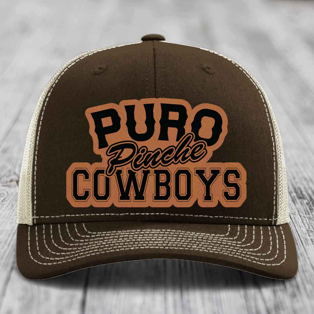Puro Pinche Cowboys - Leather Patch Hat - Rawhide to Black Patch - Richardson 112 Snapback Trucker Hat