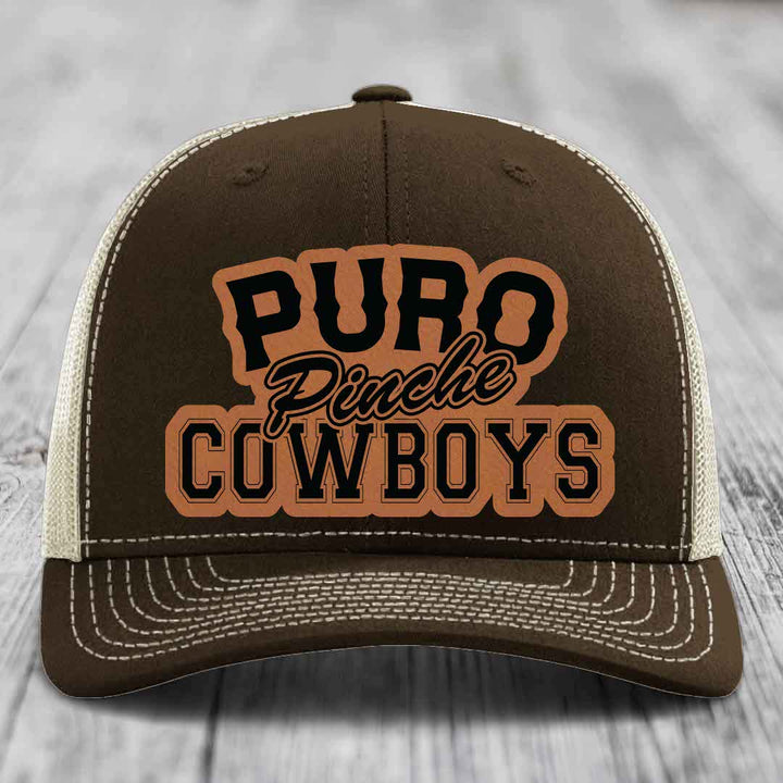 Puro Pinche Cowboys - Leather Patch Hat - Rawhide to Black Patch - Richardson 112 Snapback Trucker Hat