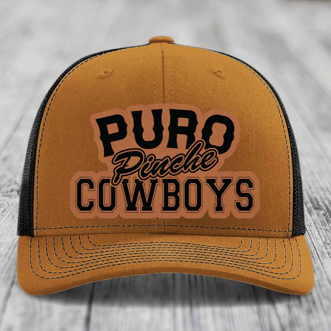 Puro Pinche Cowboys - Leather Patch Hat - Rawhide to Black Patch - Richardson 112 Snapback Trucker Hat
