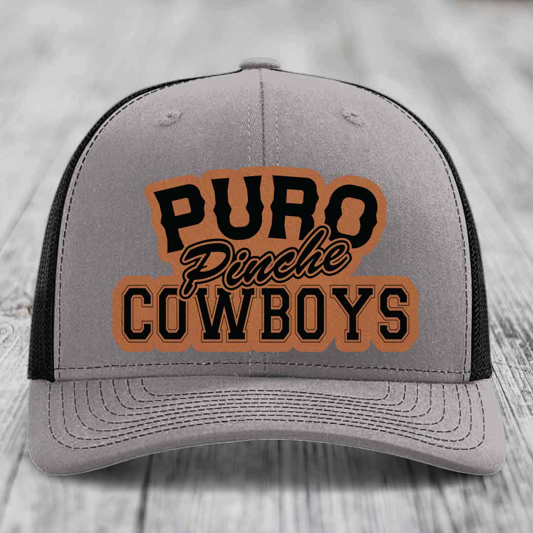 Puro Pinche Cowboys - Leather Patch Hat - Rawhide to Black Patch - Richardson 112 Snapback Trucker Hat