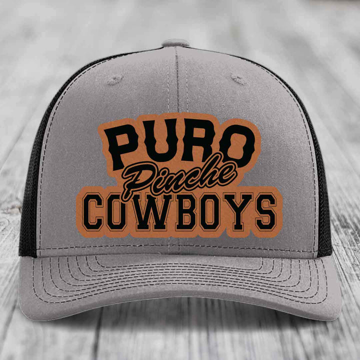 Puro Pinche Cowboys - Leather Patch Hat - Rawhide to Black Patch - Richardson 112 Snapback Trucker Hat