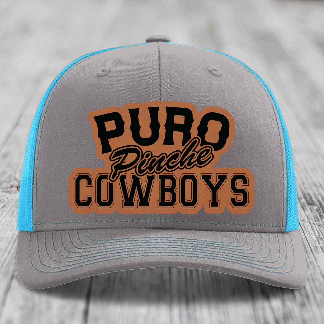 Puro Pinche Cowboys - Leather Patch Hat - Rawhide to Black Patch - Richardson 112 Snapback Trucker Hat
