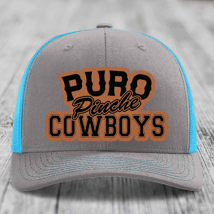 Puro Pinche Cowboys - Leather Patch Hat - Rawhide to Black Patch - Richardson 112 Snapback Trucker Hat